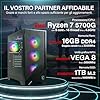 HYPER BYTE® - Gaming PC - Set completo con AMD Ryzen 7 5700G fino 4,6 GHz | 16GB DDR4 | 1TB SSD | Watercooling | Monitor 25 pollici | mouse & tastiera | QWERTY| Win11 Pro | Computer fisso per gamer
