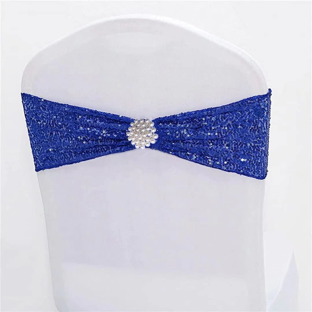 Bandas Elásticas De Lentejuelas Para Silla, 12 Piezas De Lentejuelas De Una Cara, Decoración Para Hotel, Boda, Recepción, Fiesta, Evento, Silla, Decoración, Color Azul
