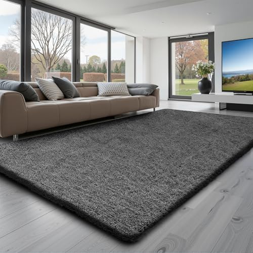 VEVOR Indoor Plush Area Rugs, 5 x 8 ft Soft Plush Carpet, Furry Shag Area Rugs for Living Room, Bedroom, Sunroom, Modern Home Decor Aesthetic, Non-Shedding, Non-Woven, Slip-Resistant, Dark Gray by VEVOR - Used condition - CA$38.36