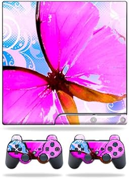 MightySkins Plated Sony Playstation 3 PS3 Slim Skins + 2 Controller Skins Stickers Pink Butterfly