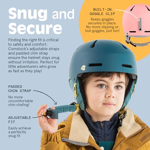 Image of Comstock Kids Ski & Snowboard Helmet with ABS Shell, EPS Impact Protection & 10 Cooling Vents - Adjustable Winter Sports Gear, Goggle Clip