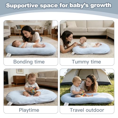Image of Infant Support Cushion -Baby Support Cushion for Newborn, Oversized for 0-24 Months (36.5*20 inchs), Tummy Time Mat for Home and Travel, Soft Cotton, Supervised Use, Baby Essentials Gift -includ cover