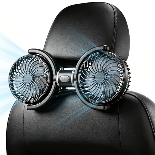 Mineup Dual-Head Car Fan, USB-Powered, 3-Speed, 360° Rotating, Vehicle-Mounted, Low Noise, Black