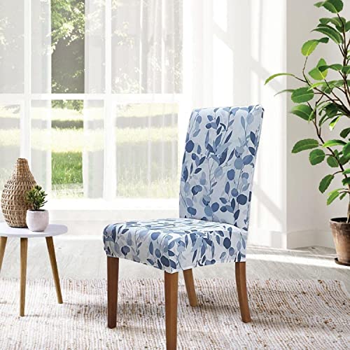 Image of Styleys Elastic Chair Cover Stretch Removable Washable Short Dining Chair Cover Protector Seat Slipcover (Set of 6, Leaves Bay, SD3221)