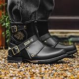 RenDiuJups Męskie buty motocyklowe - skórzane buty na kostkę z zamkiem błyskawicznym, wodoodporne buty motocyklowe, styl casual, duży rozmiar, antypoślizgowe i wytrzymałe dla motocyklistów (czarne, 48