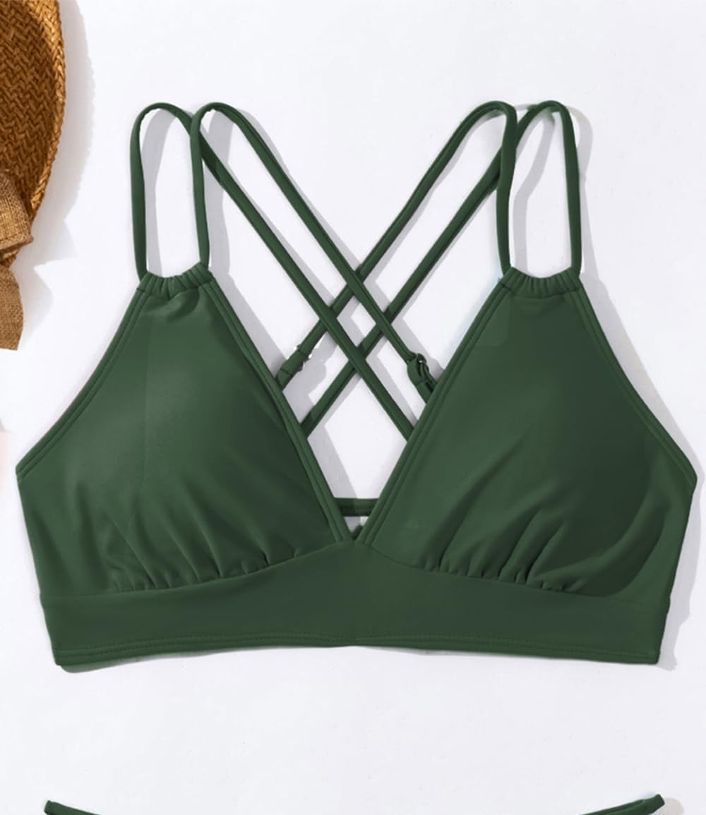 Tainehs Women's Push Up V Neck Bikini Tops Criss Cross Back Padded Bathing Suit Top Only - Image 3