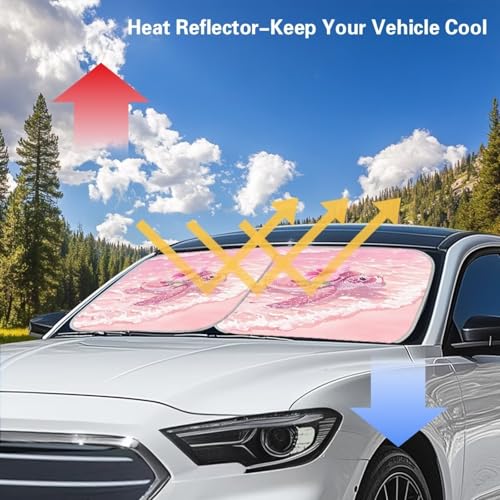 Image of Pink Turtle Sun Shade for Car Windshield Foldable 2-Piece Car Sunshades Sun Shield for Front Window Auto Sun Visor Heat Protection Car Accessories Universal Fit Most Cars