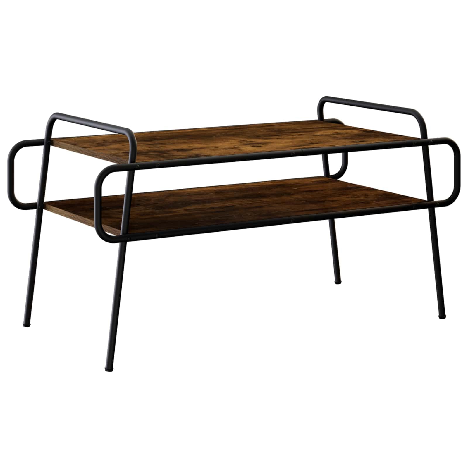 Mesa de centro para eliminar el desorden del sofa con dos niveles de madera oscura