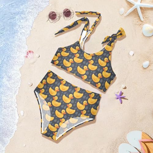 Cute Yellow Duck Girls Two Piece Tankini Swimsuits Summer Bathing Suit Beach Swimwear Set2