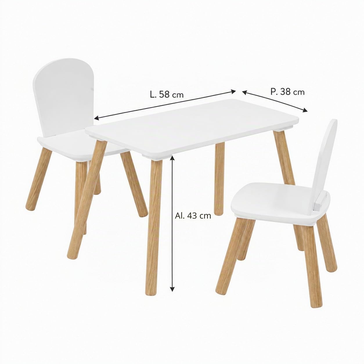 Acomoda Textil - Set Infantil de Mesa y 2 Sillas para Niños, Conjunto de Muebles para Dormitorio, Sala de Juegos o Guardería, Ideal para Dibujar, Leer, Estudiar, Jugar y Manualidades. (Blanco)
