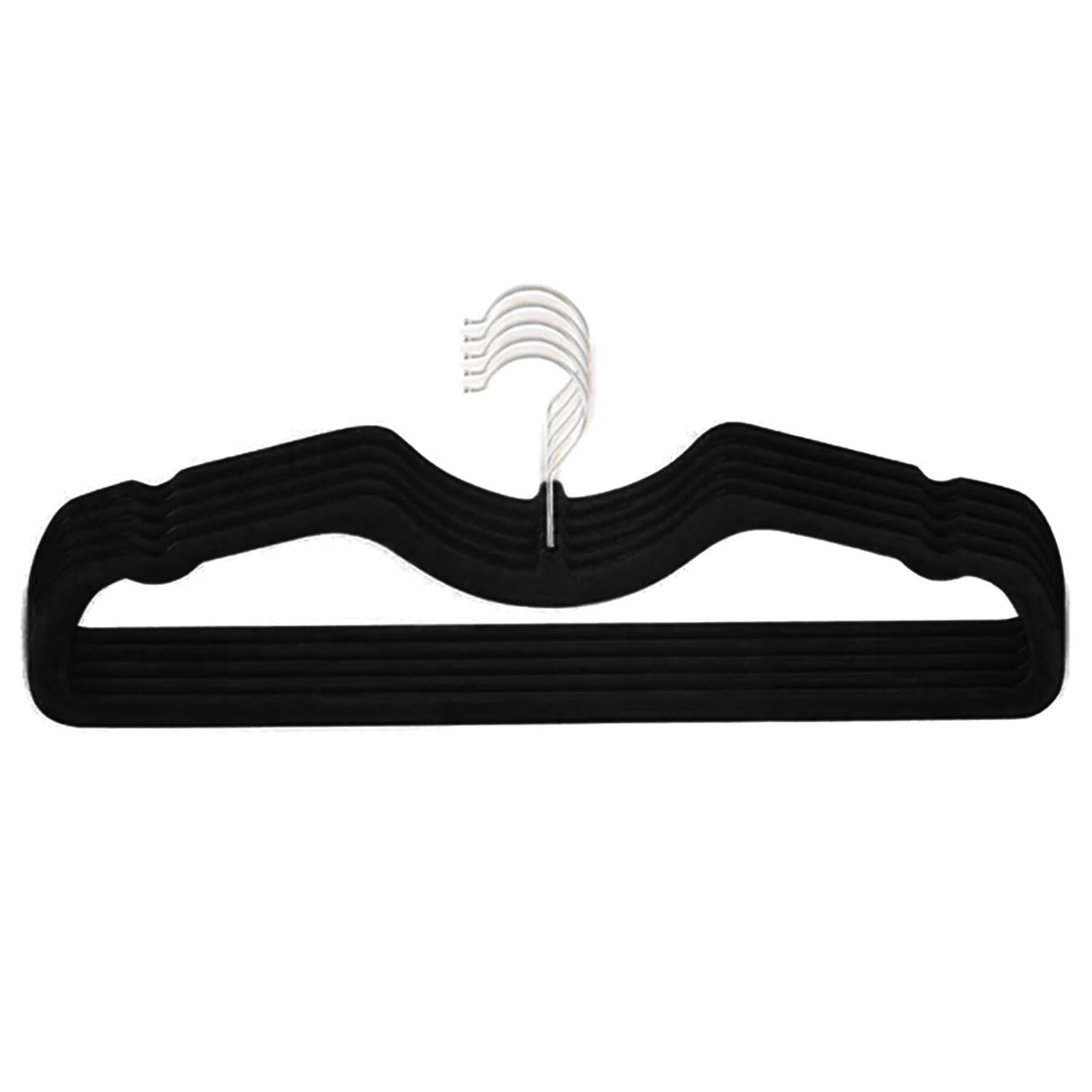 Flocked Hangers 5pcs Velvet Hanger M-shaped Flocking Hangers Short Neck Design No Trace Anti-slip Shirt Jacket Coat Storage(Black)