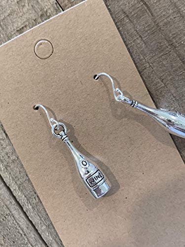 Wine Bottle Sterling Silver Dangle Earrings Gift Jewelry