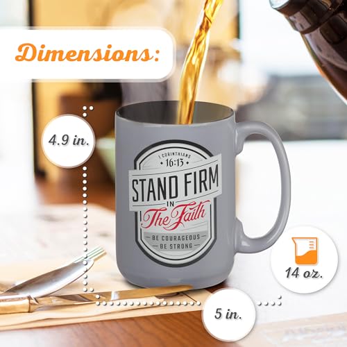 Christian Art Gifts Large Ceramic Inspirational Scripture Coffee & Tea Mug for Men & Women: Stand Firm Encouraging Bible Verse, Microwave & Dishwasher Safe Non-toxic Hot/Cold Cup, Gray & Black, 14 oz. - Thumbnail 2