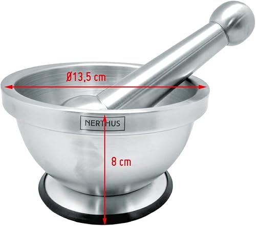 Miniatura 6 de NERTHUS Mortero y mortero FIH 020. Incluye una base de goma que evita el deslizamiento