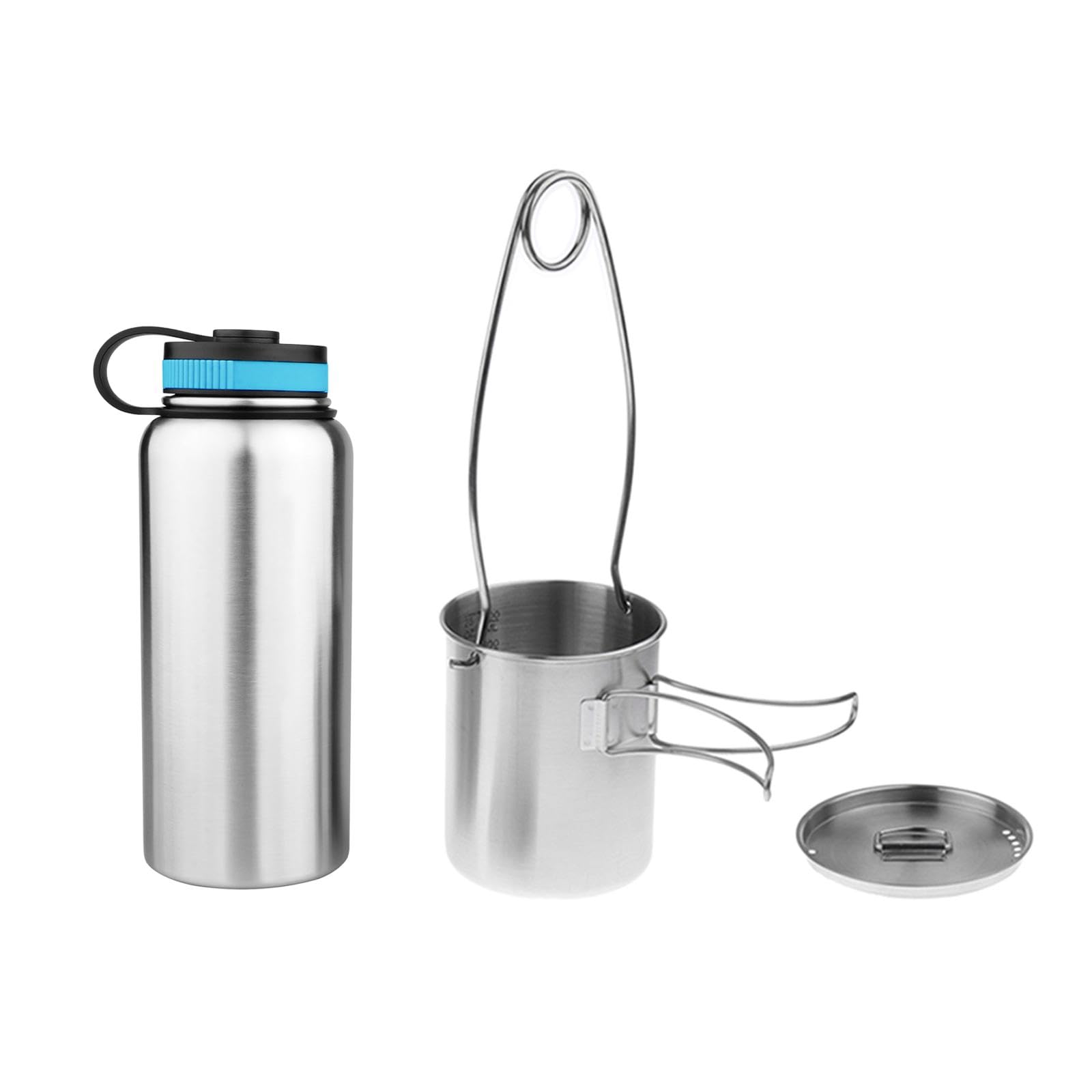 Acciaio Inox Borraccia 1L Con Tazza Annidata E Coperchio | manico pieghevole, utilizzabile sul fuoco, leggera da trasportare, senza odori