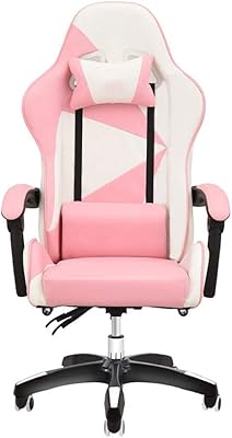 Bseack Chaise de Jeu vidéo, Chaise de Bureau inclinable, Fauteuil de Bureau Rotatif à Levage Rotatif, Conception Ergonomique avec Appui-tête et Support Lombaire (Color : Pink White)