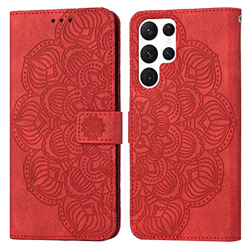 MFSIHZT Cover per Samsung Galaxy S23 Ultra 5G Custodia PU Pelle Portafoglio Flip Protettiva Custodia Con Slot per Schede Magnetica Supporto Custodia per Samsung Galaxy S23 Ultra 5G, Rosso