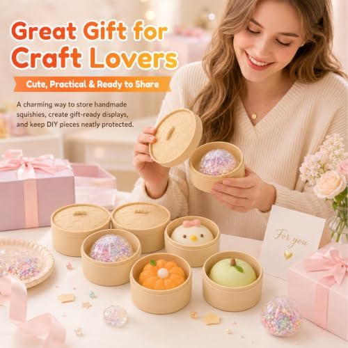 6 Pack Large & Small Beige Round Dumpling Storage Containers with Lids — 사진 7