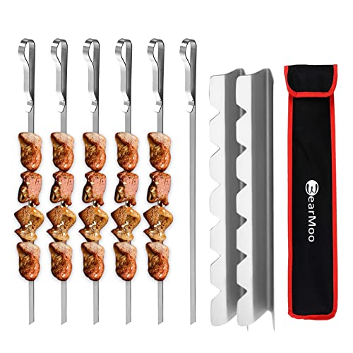 BearMoo Stainless Steel Shish Kabob Skewers - 17' Long, 0.35' Wide BBQ Skewers (Set of 6) + 2 Grill Racks + 1 Storage Case by BearMoo - Image 6