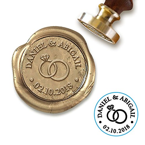 Wedding Custom Wax Seal Stamp Kit with Wedding Rings, Wedding Couple Names, Wedding Date & mailable Sealing Wax - Thumbnail 3