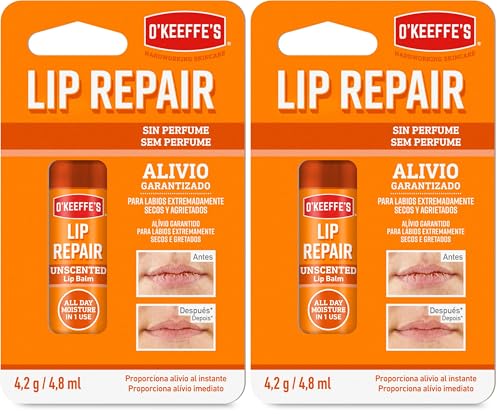 O'Keeffe's Lip Repair - Bálsamo labial reparador para labios secos y agrietados - 24h hidratación - Sin aroma (Paquete de 2)