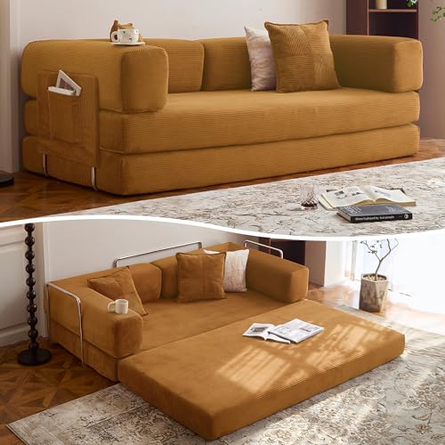 LIAROO 78.8" Convertible Sofa Bed with Armrests, Corduroy