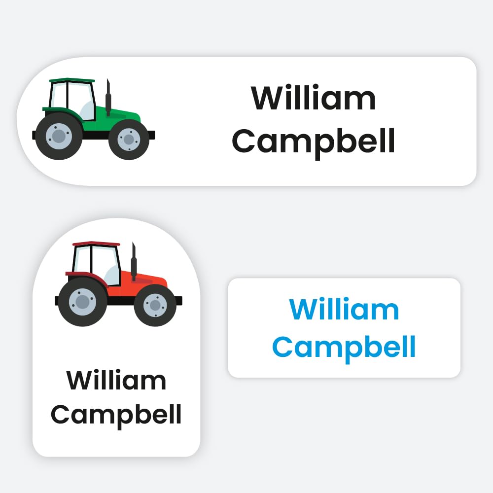 72 x Farm Tractors Premium Name Labels with Revolutionary Stay-Put Technology - Mixed Sizes for Clothes, Equipment, School Uniform, No Iron (SFP)