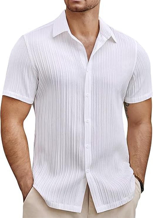 Men's Casual Button Down Shirts Short Sleeve Linen Shirt Fashion Textured Beach Summer Shirt Hawaiian Vacation Spread Collar Shirts for Mens-image-31