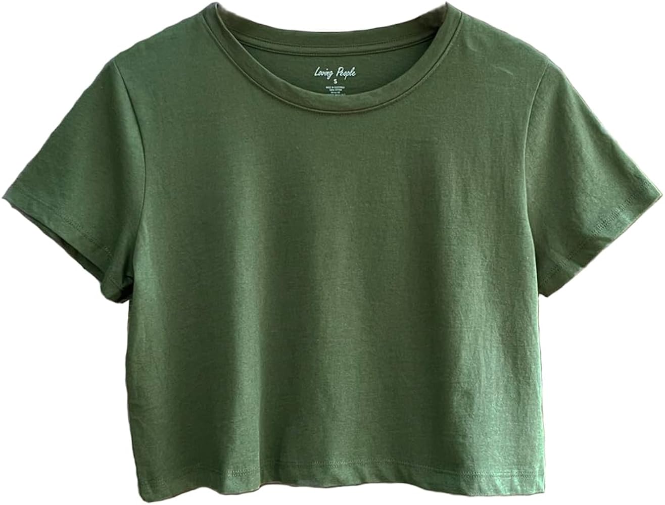 Women's Boxy Crop Top Round Neck Short Sleeve Casual 100% Cotton