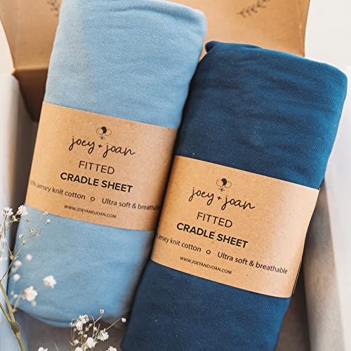 Image of Cradle Sheets Fitted 18 x 36 Inch – Snuggly Soft 100% Jersey Cotton – Dusty Blue + Navy – 2 Pack