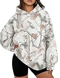 MSBESYOR Camouflage-Kapuzenpullover für Herren und Damen, übergroß, Fleece, Ahornblatt, Kapuzen-Sweatshirt, Grafikdruck, Pullover mit Tasche, Weiss/opulenter Garten, S