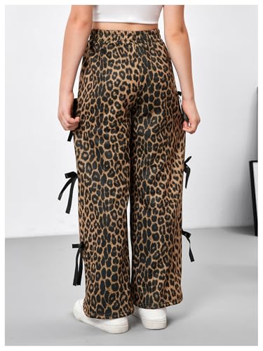 COZYEASE Girl's Leopard Bowknot Y2K Pants Wide Leg Elastic Waist Baggy Trousers with Pockets2
