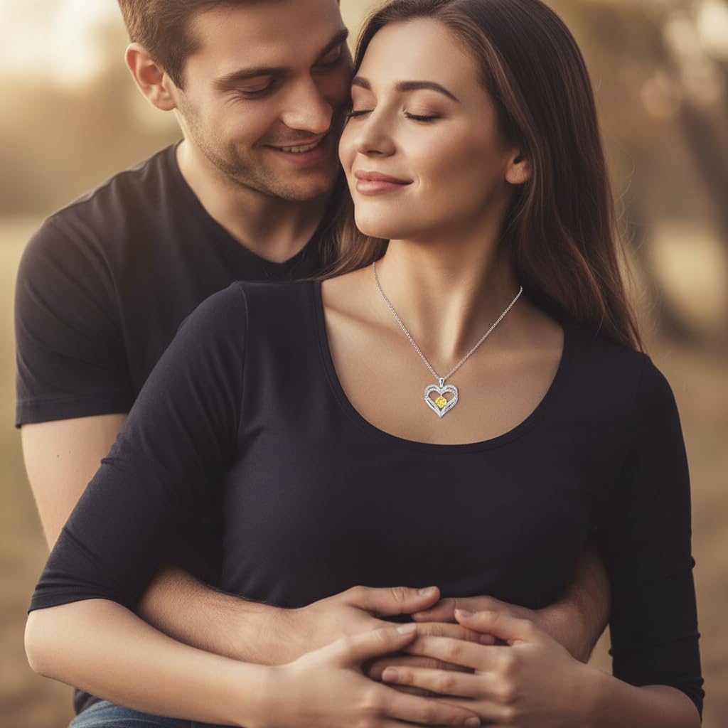 Birthstone Heart Pendant Necklace for Women Birthday Gifts for Wife Girlfriend Daughter S925 Sterling Silver Jewelry for Anniversary Mothers Day Christmas Valentines day