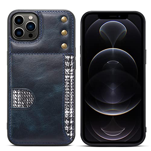 Étui en cuir iPhone 13 Pro bleu à grille treillis idéal pour vos déplacements
