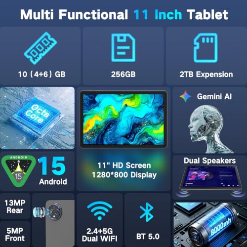 Image of JUNYANG Tablet 11 inch Android 15 Tablets, 256GB ROM 10GB RAM(1TB Expand)