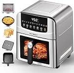 Stainless Steel Air Fryer Ceramic 12 in 1, Dual-Blazes in Steel Housing, 6QT 2-3 Servings Visible 8.27" Basket with Teflon-Free Premium Coating, 1700W, DAYBEST Dishwasher Safe Kits (Silver)