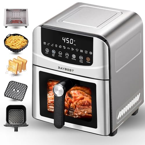 Stainless Steel Air Fryer Ceramic 12 in 1, Dual-Blazes in Steel Housing, 6QT 2-3 Servings Visible 8.27" Basket with Teflon-Free Premium Coating, 1700W, DAYBEST Dishwasher Safe Kits (Silver) Stainless Steel Air Fryer Ceramic 12 in 1, Dual-Blazes in Steel Housing, 6QT 2-3 Servings Visible 8.27" Basket with Teflon-Free Premium Coating, 1700W, DAYBEST Dishwasher Safe Kits (Silver)