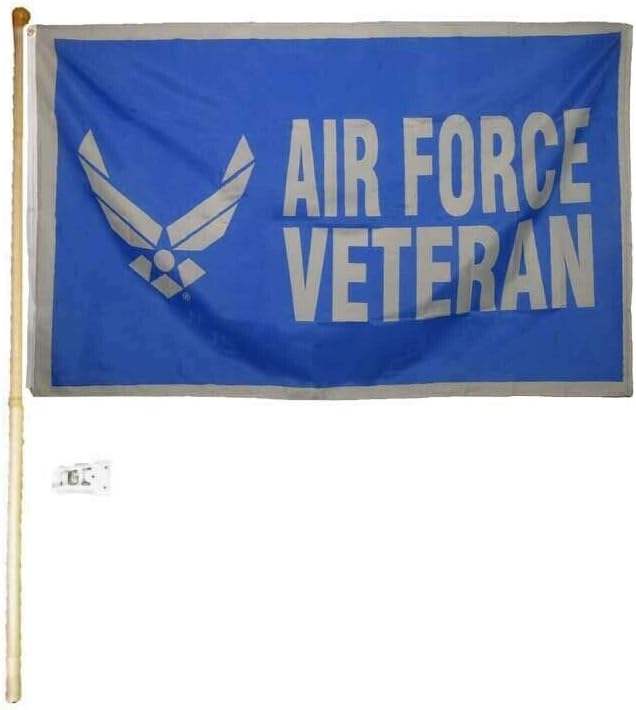 Miami Wholesale 5' Wood Flag Pole Kit Wall Mount Bracket W/ 3x5 Air Force Veteran Blue Grey Flag Polyester Nylon 3'x5' House Banner 90cm x 150cm Grommets Double Stitched Premium Quality