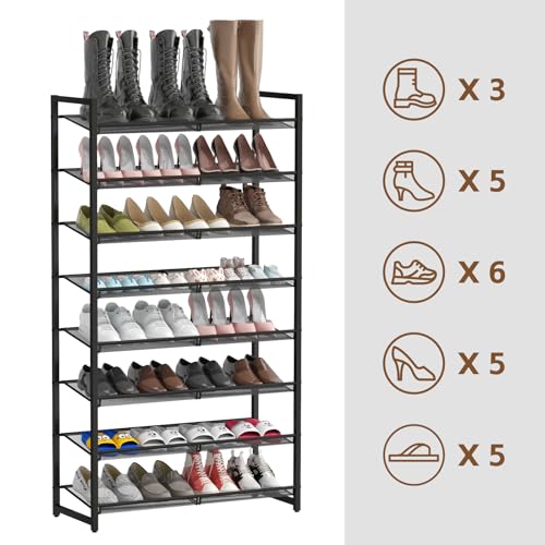 Image of Shoe Rack, 8-Tier Metal Shoe Organizer, Tall Shoe Rack for Closet,entryway,Garage, with Adjustable Flat or Angled Shelves, 32-40 Pairs,Shoes that can accommodate the Whole Family.