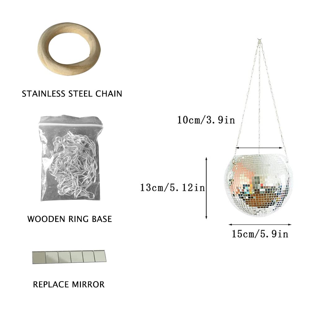 15cm Planteur de Boule de Disco,Pot de Fleurs Boule à Facettes avec Chaîne et Corde en Macramé, Boho Macramé Plante Cintre pour Intérieur Extérieur Maison Jardin Jardinière Décor