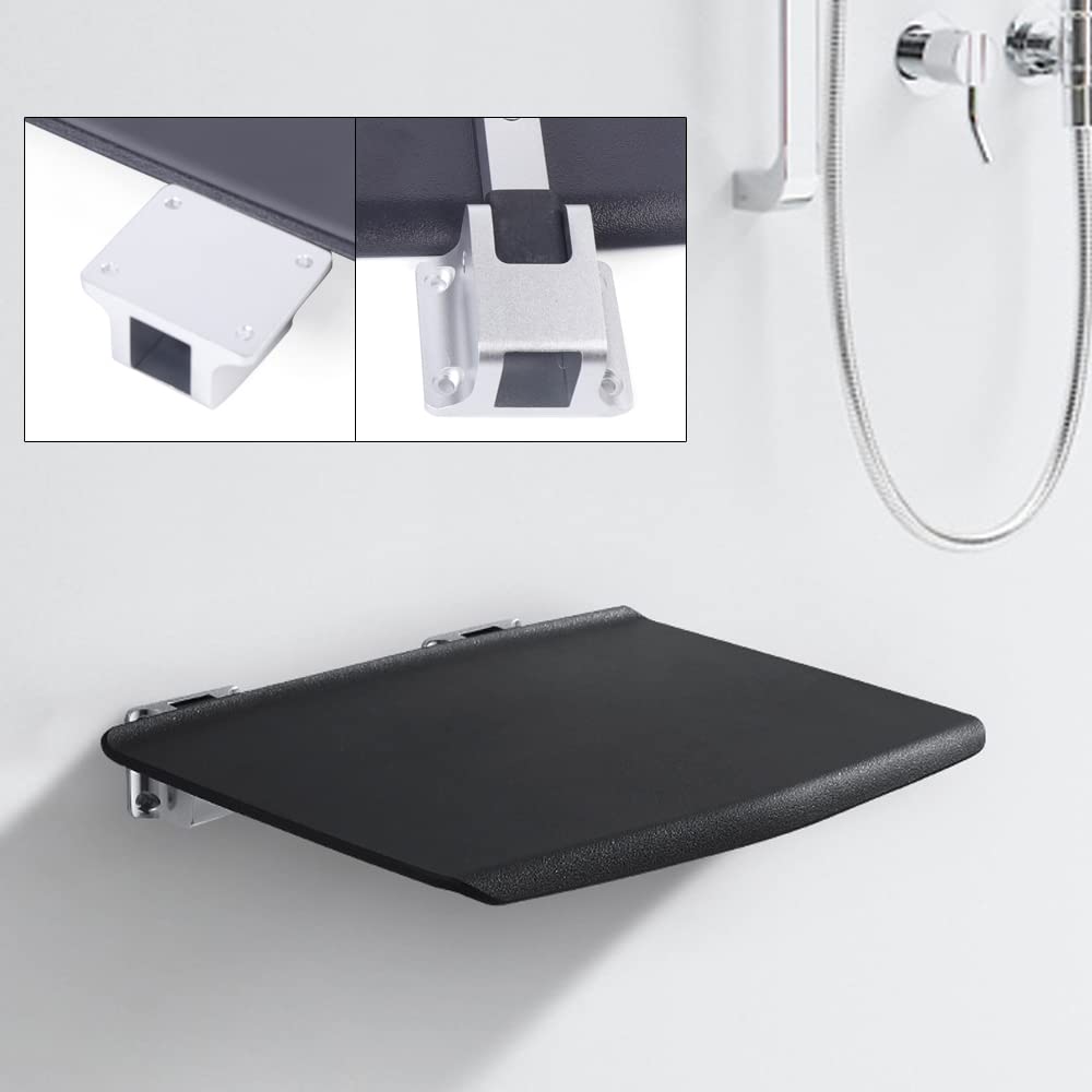 Silla De Ducha Plegable, Asiento De Ducha De Pared, Color Negro, con Soportes para Silla De Ducha Plegable De Pared.