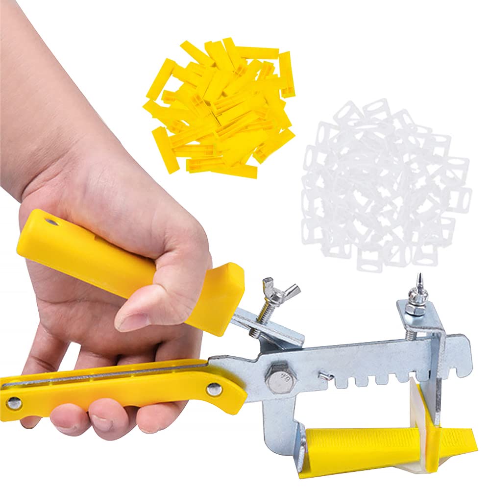 Sistema de nivelación de azulejos, herramienta de nivelación de azulejos de pared, espaciador de cuña de nivel de azulejo de 300 piezas de 1,5 mm más cuñas reutilizables de 100 piezas