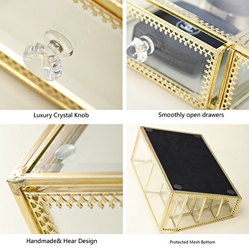 minopigo Antique Spacious Mirror Glass 6Drawers Vanity Tray Set/Gold Metal Cosmetic Makeup Storage/Stunning Jewelry Cube Organizer. It Consists of 4Separate Organizers Dustproof