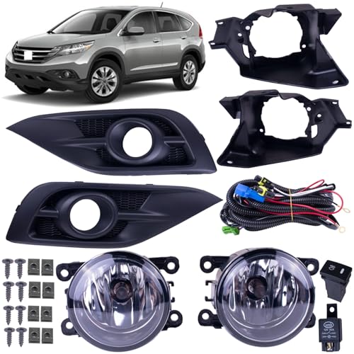 Prefer Warehouse One Set Fog Light Lamps + Covers + Switch + Brackets + Wiring Compatible With Honda CRV CR-V (4 Gen) 2012-2014 Replaces 33966T0AA00 33961T0AA00 33900-STK-A11 33900-T0A-A01 HO2593136