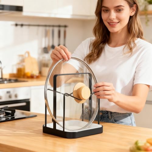 Support de couvercle de casserole pour comptoir et repose-cuillère inox