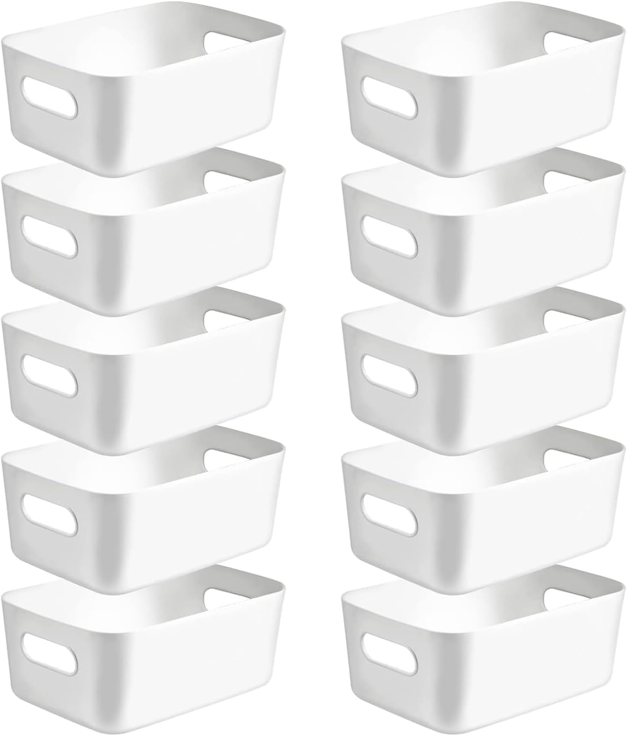 VICDUEKG Pack of 10 Storage Box Plastic Storage Basket Kitchen Cabinet Organiser with Handles Baskets Plastic Box for Bathroom Kitchen Pantry White Medium