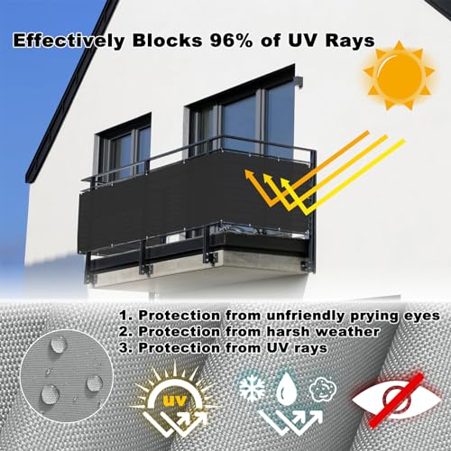 Voile d'ombrage pour balcon avec œillets et attaches de câble inclus