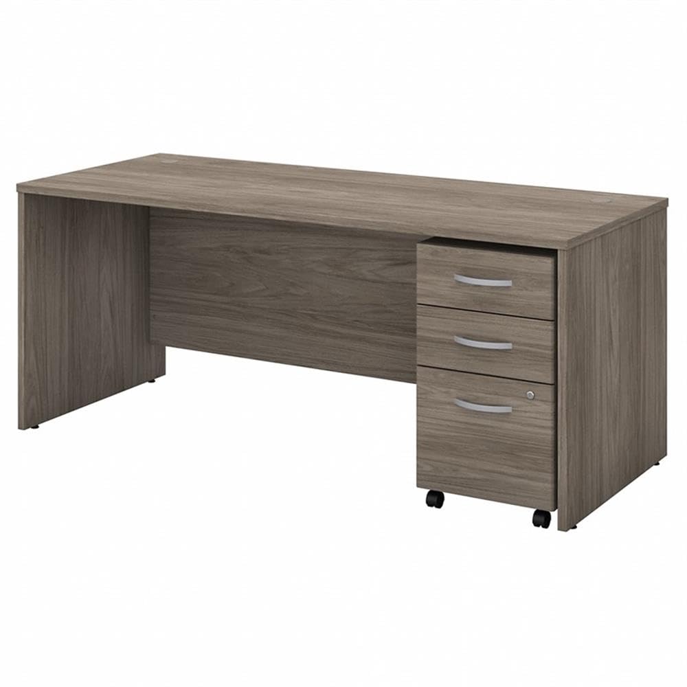 Bush Business Furniture Studio C Office Desk with Mobile File Cabinet, 72W x 30D, Modern Hickory