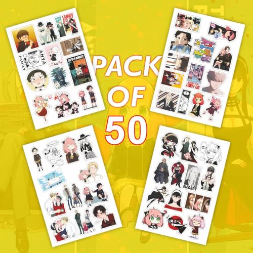 Image of 50+PCS Anime Spy X Family Stickers - Waterproof Vinyl Stickers for Laptop, Phone, Guitar & More | Anya, Loid, Yor, Fun Anime Collection