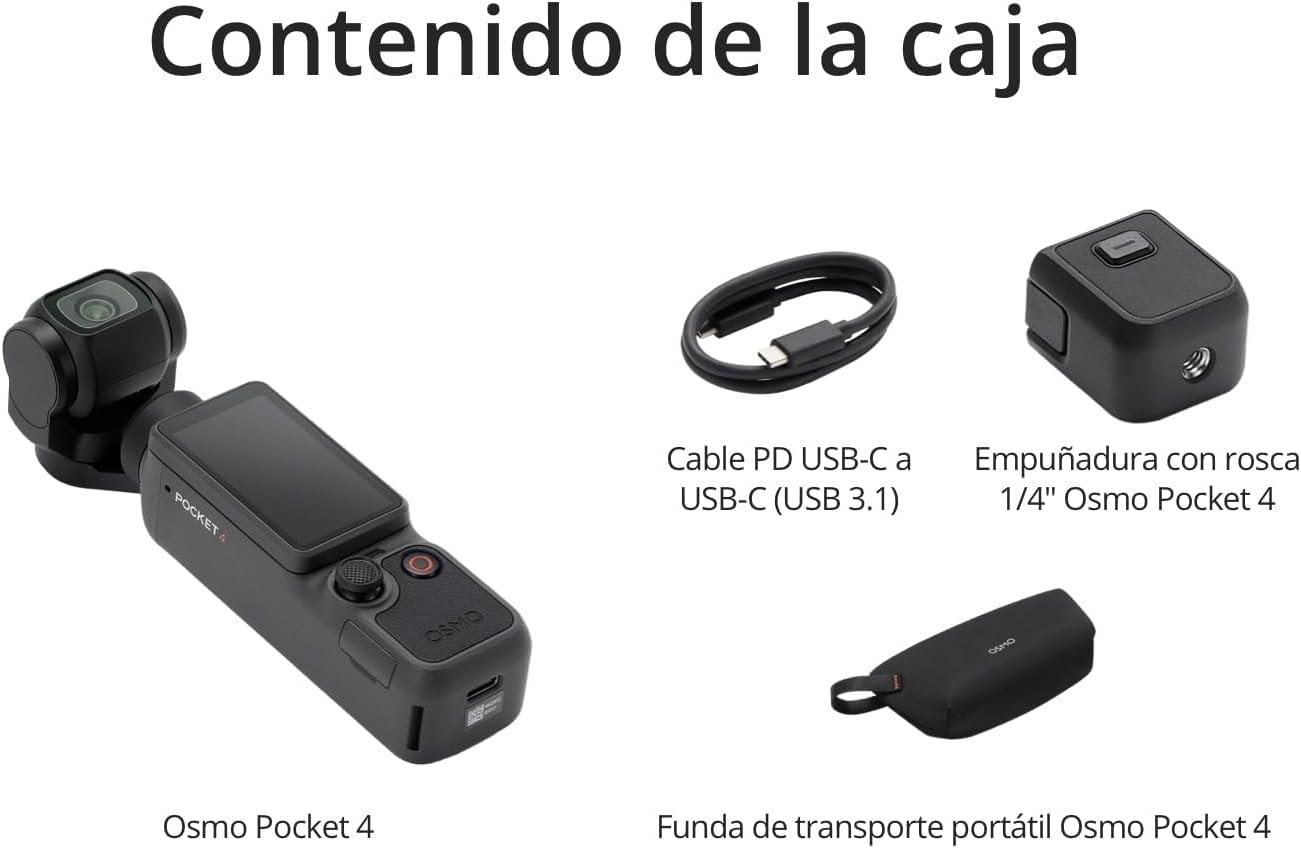 DJI Pack Esencial Osmo Pocket 4 Bundle, cámara para videovlogs de Bolsillo con estabilizador, 1″ CMOS y 4K/240 fps, estabilización de 3 Ejes (Paquete de Accesorios múltiples)